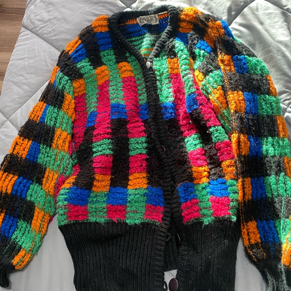 Vintage Colorful Checkered Women's Cardigan